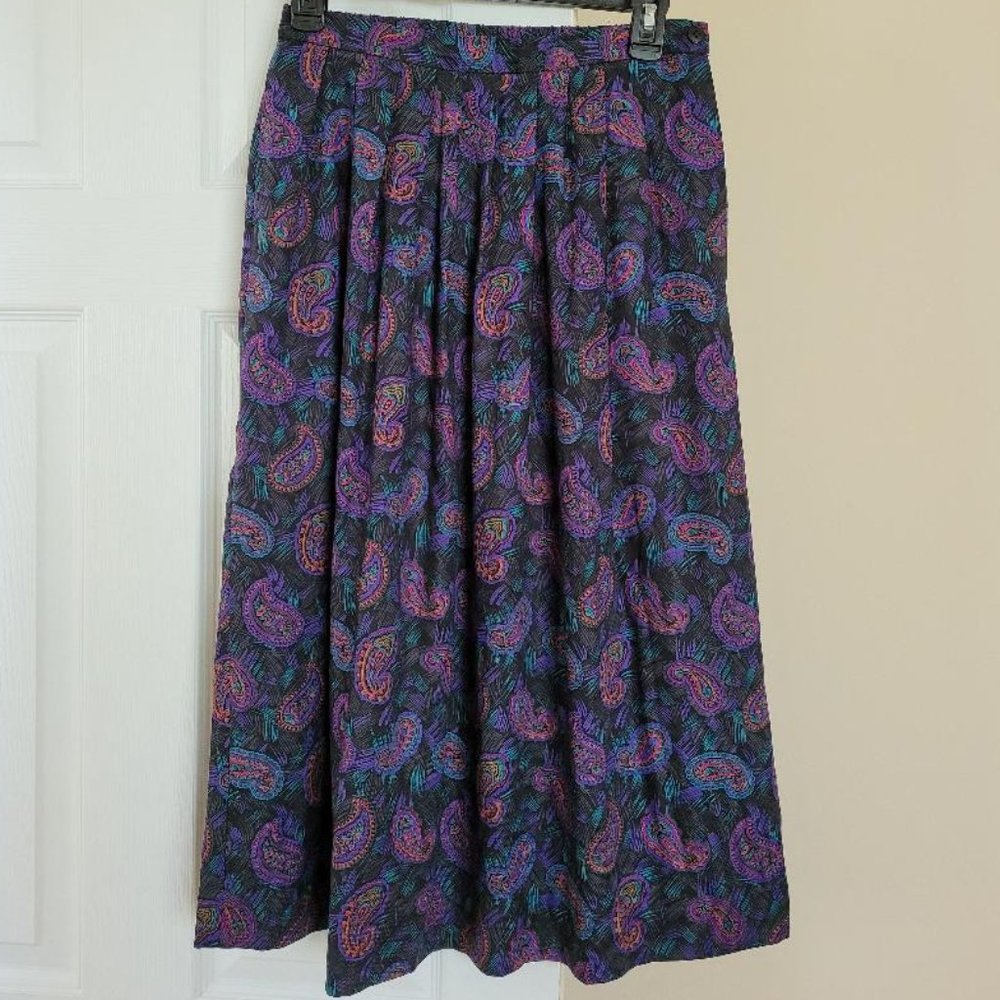 Talbots VTG Women's 10P Paisley Skirt Gray Purple